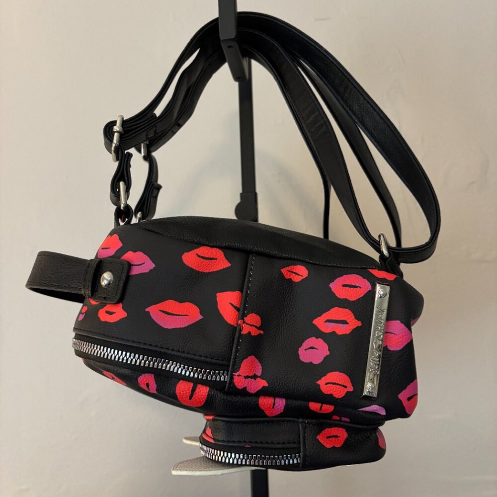 Betsey Johnson French Bulldog Lips & Kisses Black Mini Backpack - Picture 4 of 11
